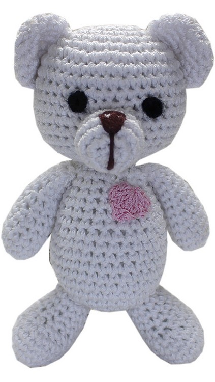 Knit Knacks Teddy the White Bear Organic Cotton Small Dog Toy